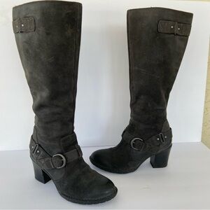 Born Natasha Grey Textured Distressed Suede Tall Knee-High Riding Boots size 8